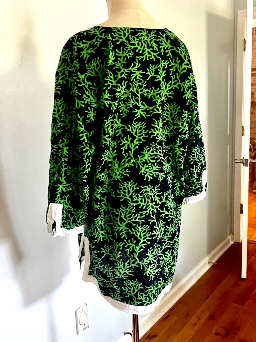 Top It Off,Green Coral Dress Resort Coastal Preppy Tunic Palm Beach Size Large - Picture 5 of 7